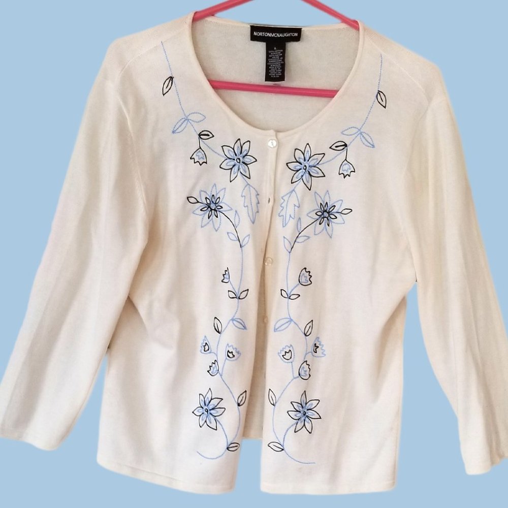 Norton McNaughton Embroidered Sweater Cardigan Size Large